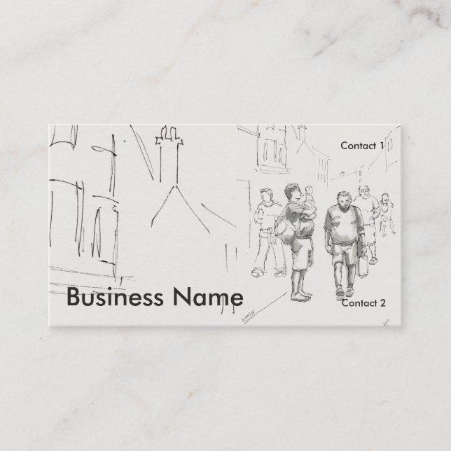 People walking English street drawing Business Card (Front)