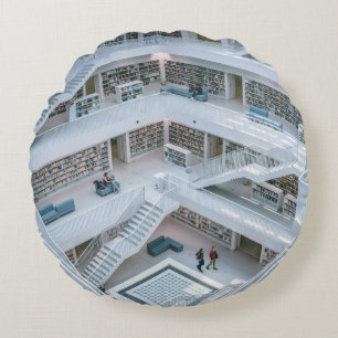 PEOPLE WALKING INSIDE LIBRARY ROUND CUSHION