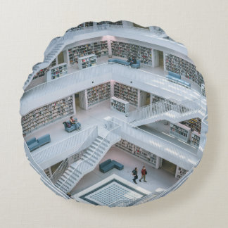 PEOPLE WALKING INSIDE LIBRARY ROUND CUSHION