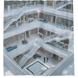 PEOPLE WALKING INSIDE LIBRARY SHOWER CURTAIN