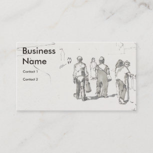 People walking promenade drawing business card