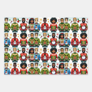 People Wearing Funny Christmas Sweaters Wrapping Paper Sheet