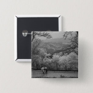 People with umbrellas 15 cm square badge