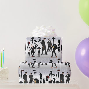 People With Umbrellas Wrapping Paper