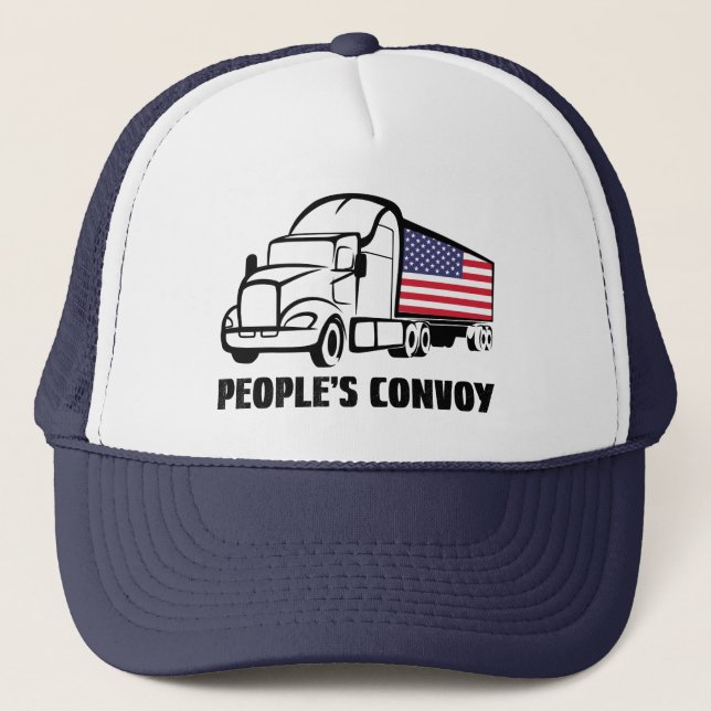 People's Convoy 2022 I Support Truckers American   Trucker Hat (Front)