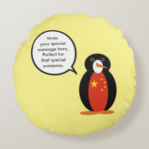 People's Republic China Ms. Penguin Personalised Round Cushion