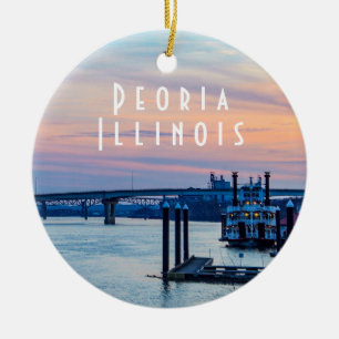 Peoria Illinois at Sunset Ceramic Tree Decoration