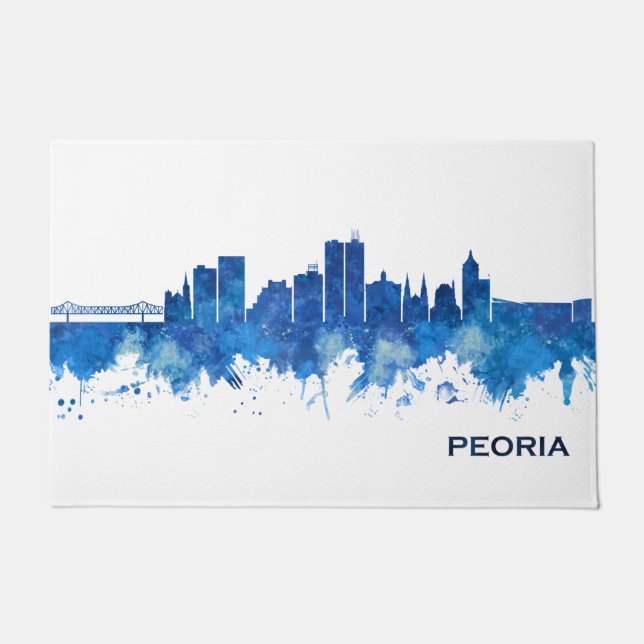 Peoria Illinois Skyline Blue Doormat (Front)