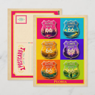 Peoria Postcard Illinois Route 66 Vintage Pop Art