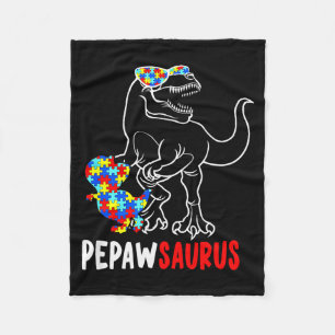 Pepawsaurus T Rex Dinosaur Autism Awareness Pepaw Fleece Blanket