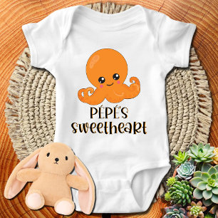 Pepe's Sweetheart  Orange Kawaii Octopus Baby Bodysuit