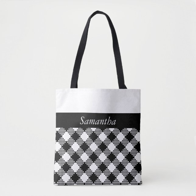 Pepita Squares pattern black & white + your ideas Tote Bag (Front)
