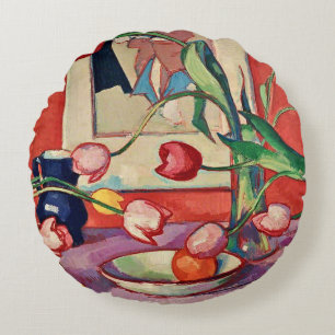 Peploe - Tulips, The Blue Jug Round Cushion