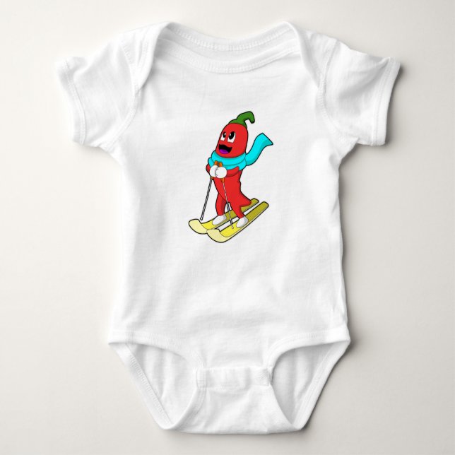 Pepper as Skier with Ski Baby Bodysuit (Front)