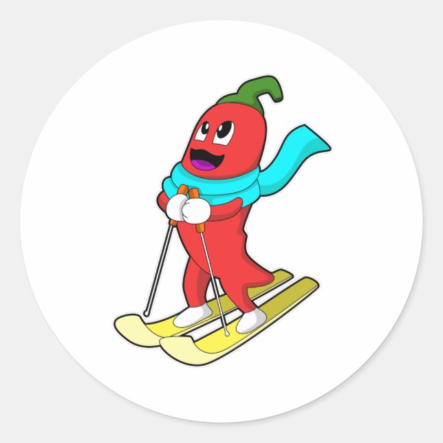 Pepper as Skier with Ski Classic Round Sticker (Front)