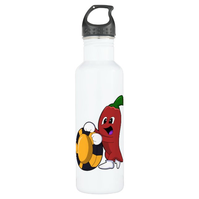Pepper at Poker with Poker chips 710 Ml Water Bottle (Front)