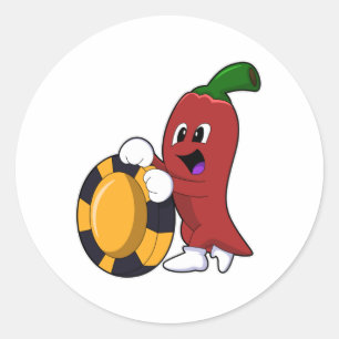 Pepper at Poker with Poker chips Classic Round Sticker