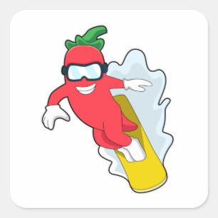 Pepper at Snowboarding with Snowboard Square Sticker