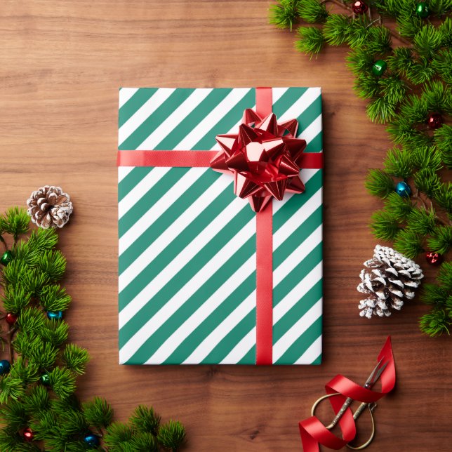 Pepper Green classic diagonal stripes pattern Wrapping Paper (Holiday Gift)