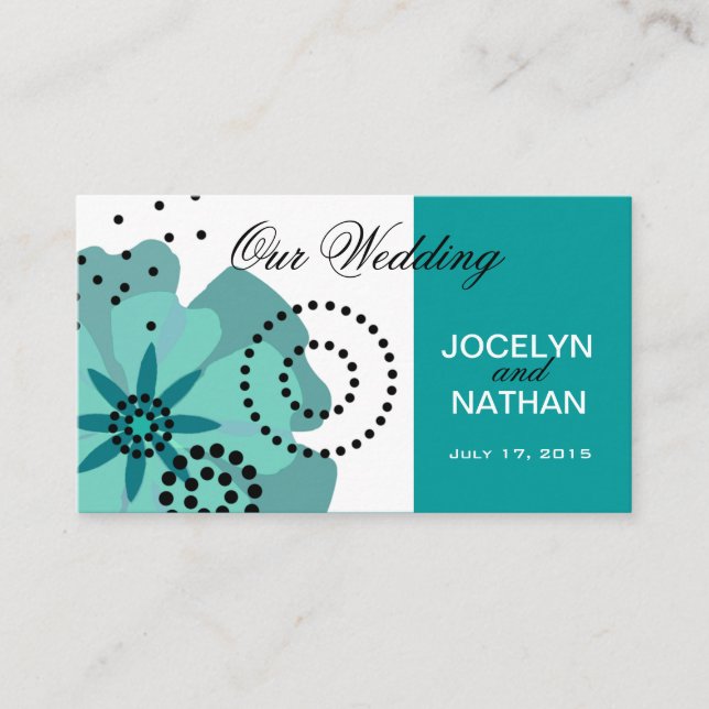 Pepper Poppies Wedding Website teal Enclosure Card (Front)
