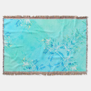 Pepper Tree Leaves Nature Turquoise Throw Blanket