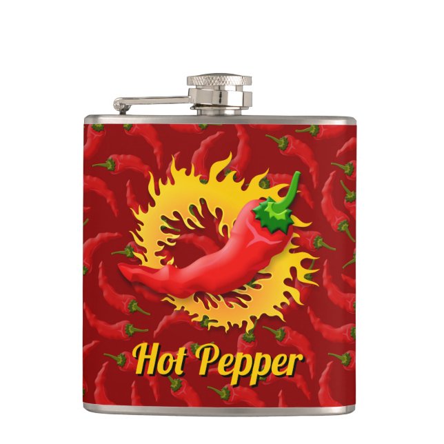 Pepper with Flame Hip Flask (Front)