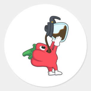 Pepper with Pot of Coffee Classic Round Sticker