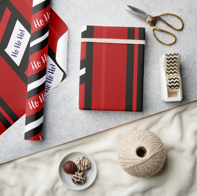 Peppermint Abstract Stripes Design 1 Ho Ho Ho! Wrapping Paper (Crafts)