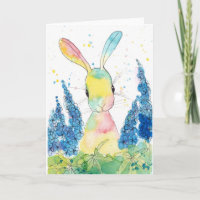 Peppermint Art Delphinium Bunny Greeting Card