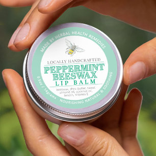 Peppermint beeswax hand balm salve green tin label