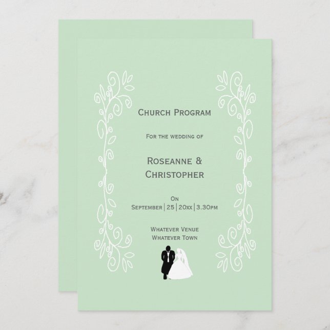 Peppermint Bride And Groom Scrollwork Wedding Programme (Front/Back)