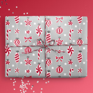 Peppermint Candy Baubles Wrapping Paper