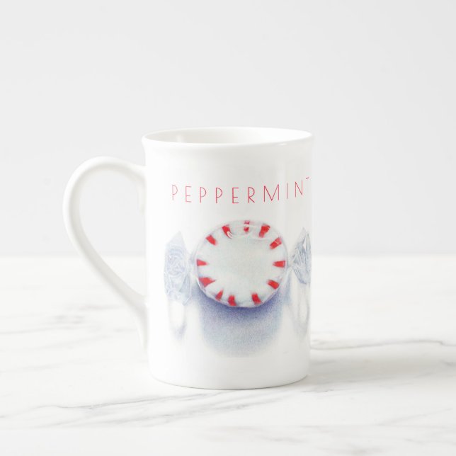 PEPPERMINT CANDY Bone China Mug + Text (Left)