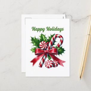 peppermint candy cane  Happy Holiday Postcard