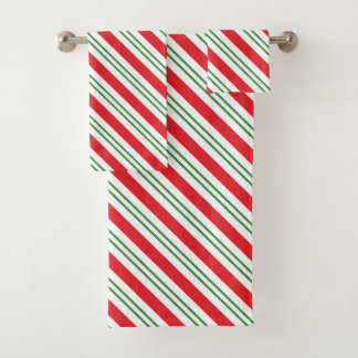Peppermint Candy Cane Stripes Pattern (red/green) Bath Towel Set