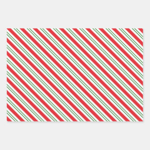 Peppermint Candy Cane Stripes Pattern (red/green) Wrapping Paper Sheet