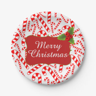 Peppermint Candy Canes Merry Christmas Party Paper Plate