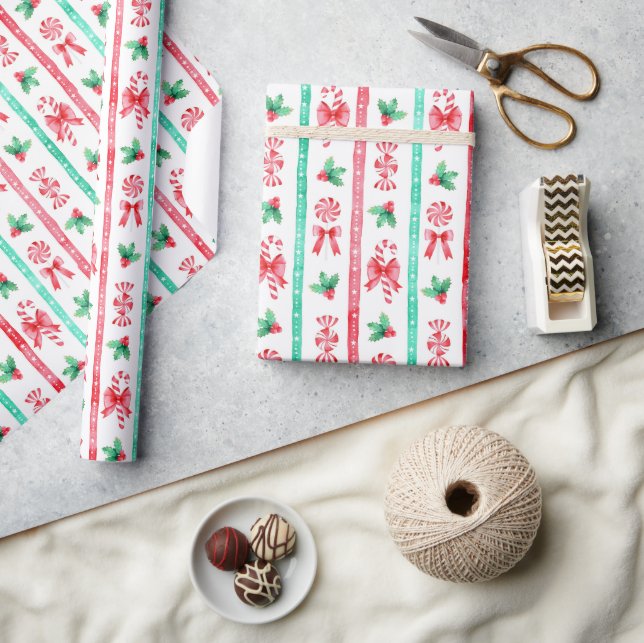 Peppermint Candy Canes Striped Christmas Wrapping Paper (Crafts)
