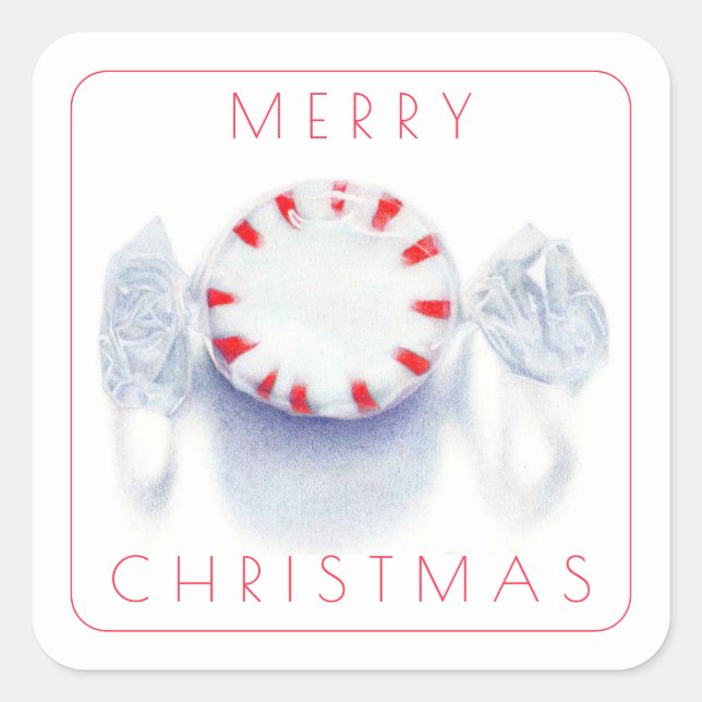 PEPPERMINT CANDY CHRISTMAS 1.5" Square Stickers  (Front)