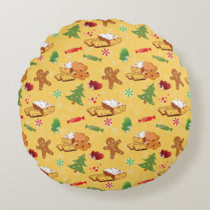 Peppermint Candy,Gingerbread Man and cake Round Cushion