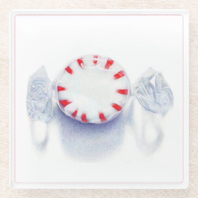 PEPPERMINT CANDY Glass Beverage Coaster (Front)