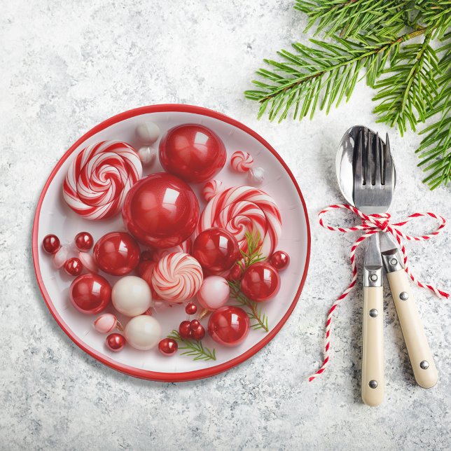Peppermint Candy Holiday Cheer Dinner Paper Plate (Creator Uploaded)