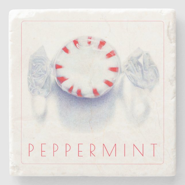 PEPPERMINT CANDY Marble Stone Coaster + Text (Front)