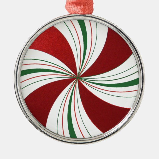 Peppermint Candy Round Christmas Tree Ornament (Front)