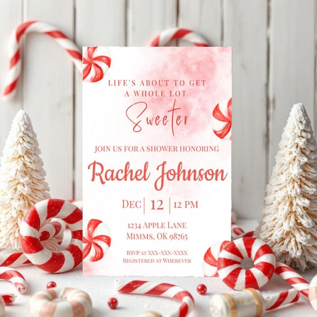 Peppermint Candy Shower Invitation | Red Watercolo (Creator Uploaded)