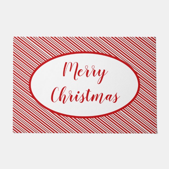 Peppermint candy stripe personalised   doormat (Front)