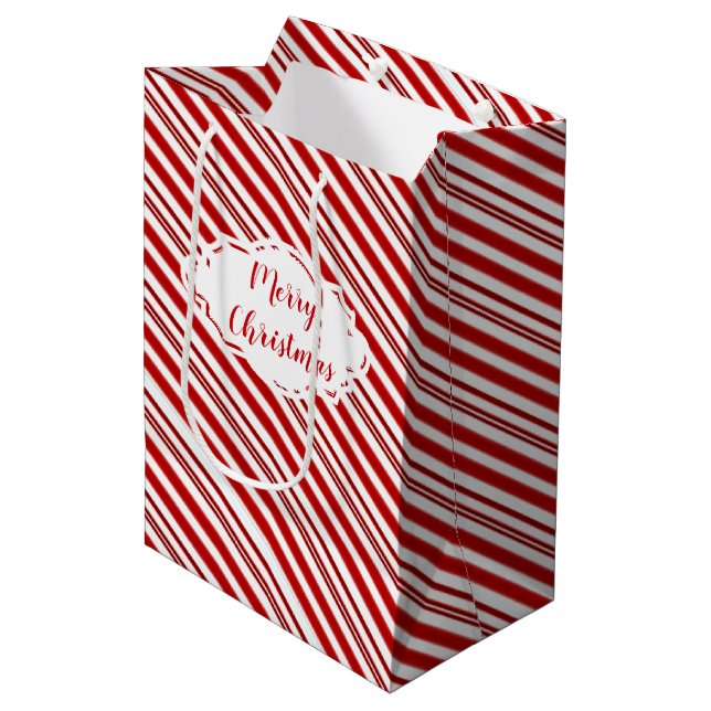 Peppermint candy stripe personalised   medium gift bag (Front Angled)