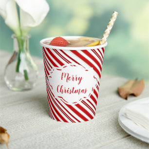 Peppermint candy stripe personalised paper cups