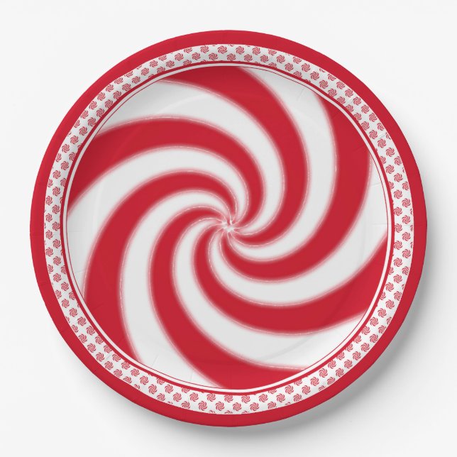 Peppermint Candy Swirl Christmas Holiday Paper Plate (Front)