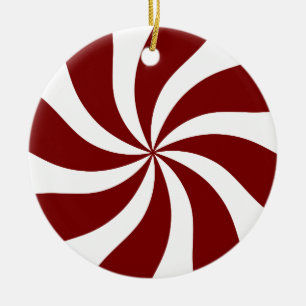 Peppermint Candy Swirl Red and White Ceramic Tree Decoration